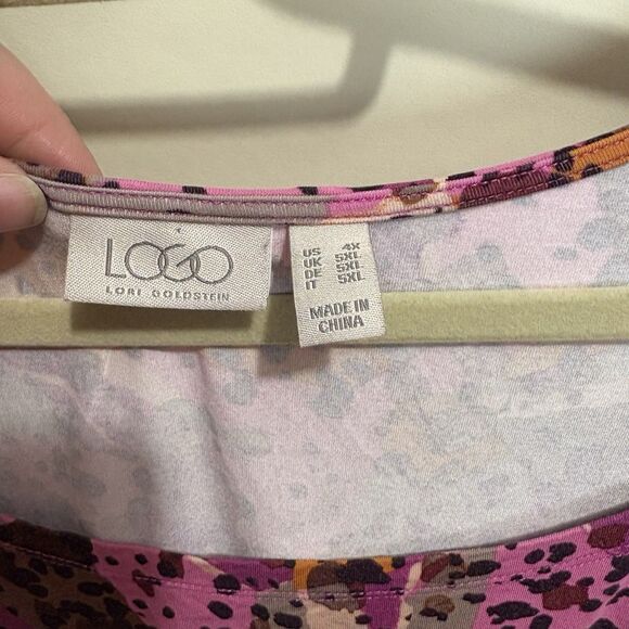 LOGO by Lori Goldstein Rayon 230 Square Neck Printed Top Pink Blossom Size 4X - Picture 5 of 12